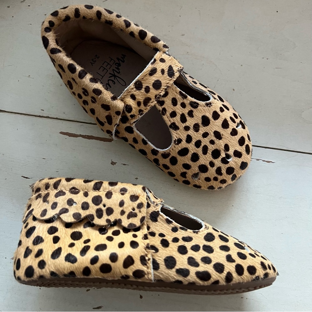 Monkey Feet Cheetah Calf Hair T Strap  Size 2-3 Years Leather New